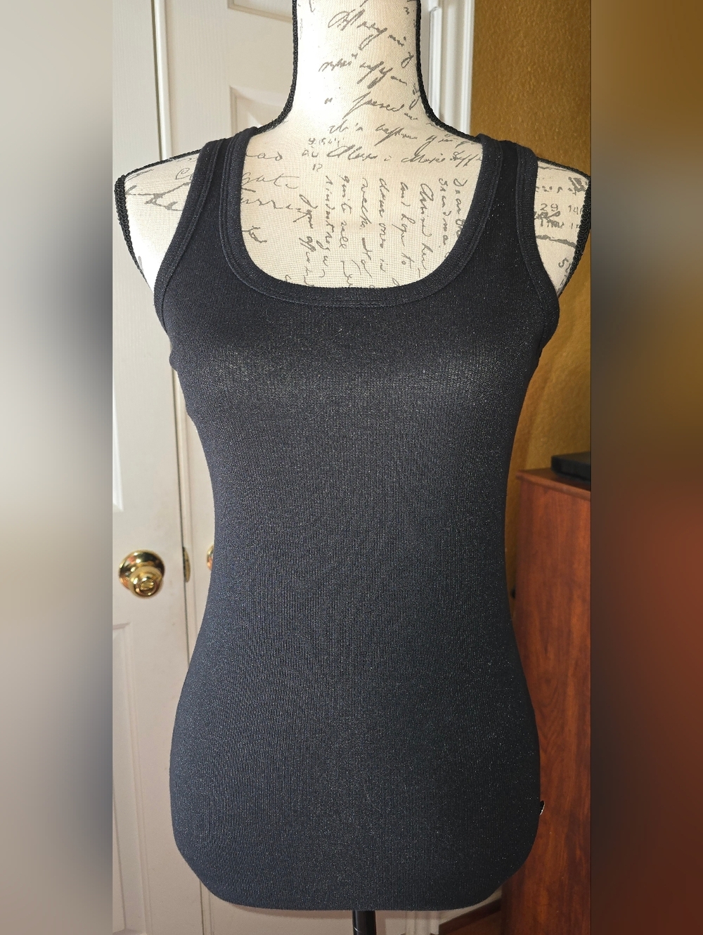Ribbed Black Metallic Ribbed Tank Top Size S/M